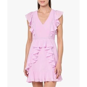 BCBGMAXAZRIA pleated ruffle mini dress light purple orchid bouquet 6‎
